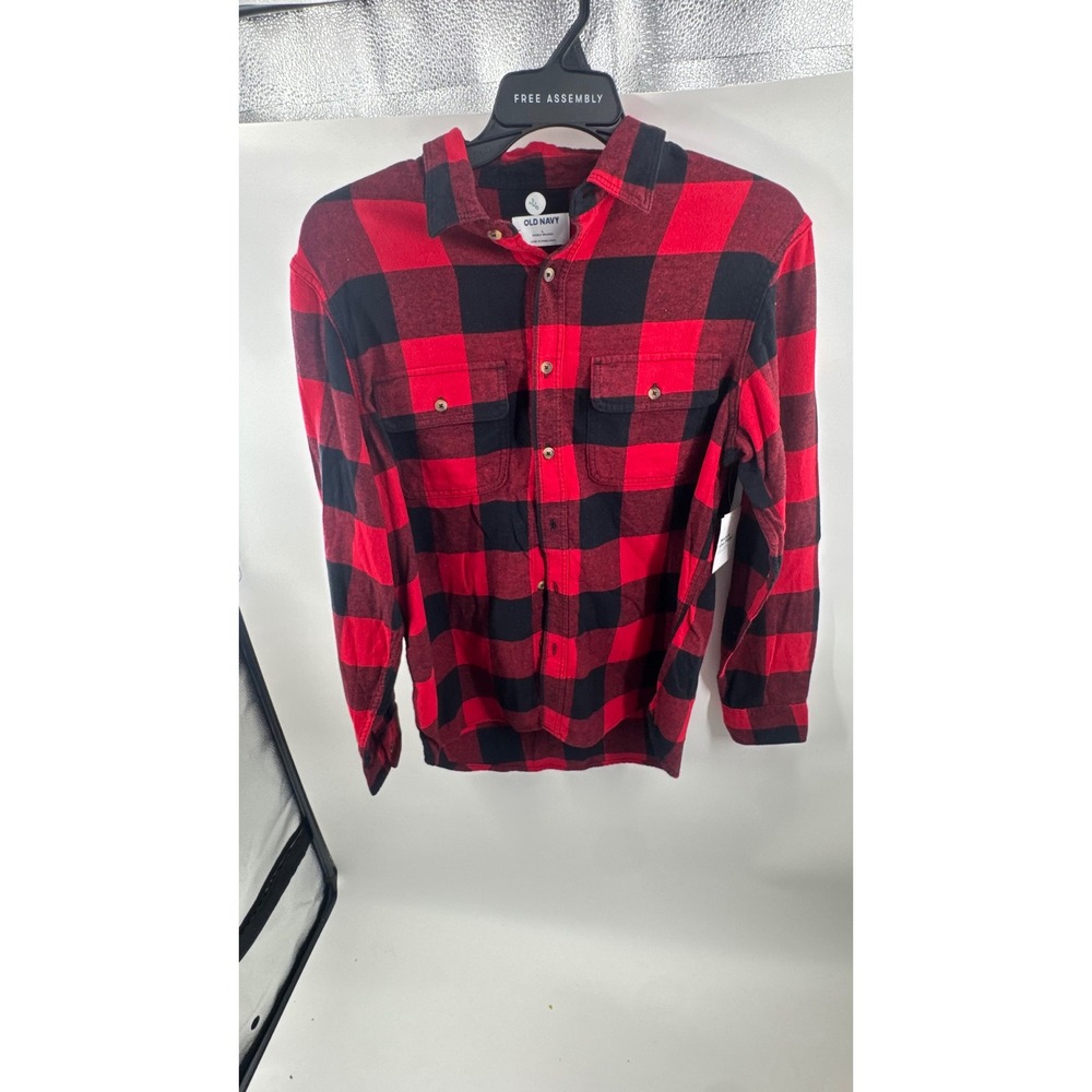Old Navy Mens Red Black Buffalo Plaid Flannel Button Down Shirt Large L Soft - Picture 1 of 3